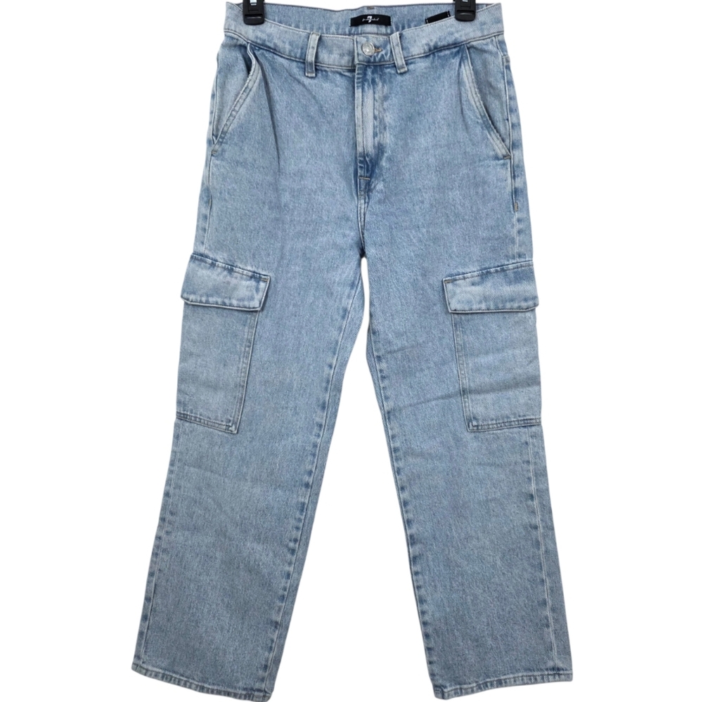 7 For All Mankind Baggy Cargo Jeans Straight 27 Light Wash Large Pockets